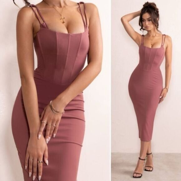 Club L London Dresses & Skirts - NWT Club L London terracotta square‎ neck corset midi bodycon dress pink 2